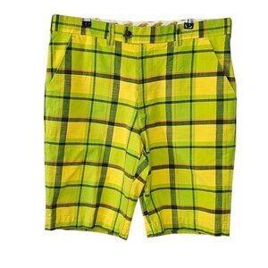 Loudmouth Mens Plaid Neon Print Shorts, Golf, Casual, Bright, Cotton, Size 34